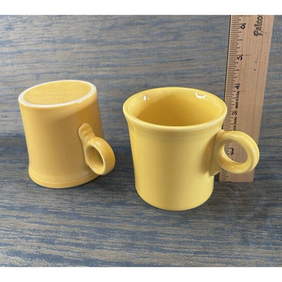 2 VTG Homer Laughlin Fiestaware Sunflower Yellow Mug Coffee Cups O Ring Handles - Picture 3 of 5